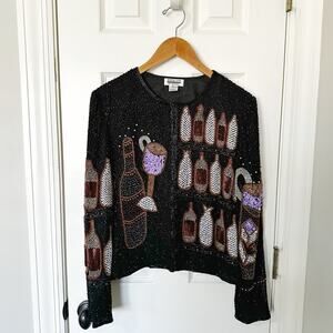 Vintage Mark & John by Gopal Beaded Evening Jacket Wine Bottle, size XL